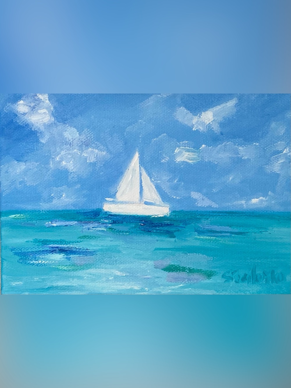 Sailboat 5x7” oil on canvas original